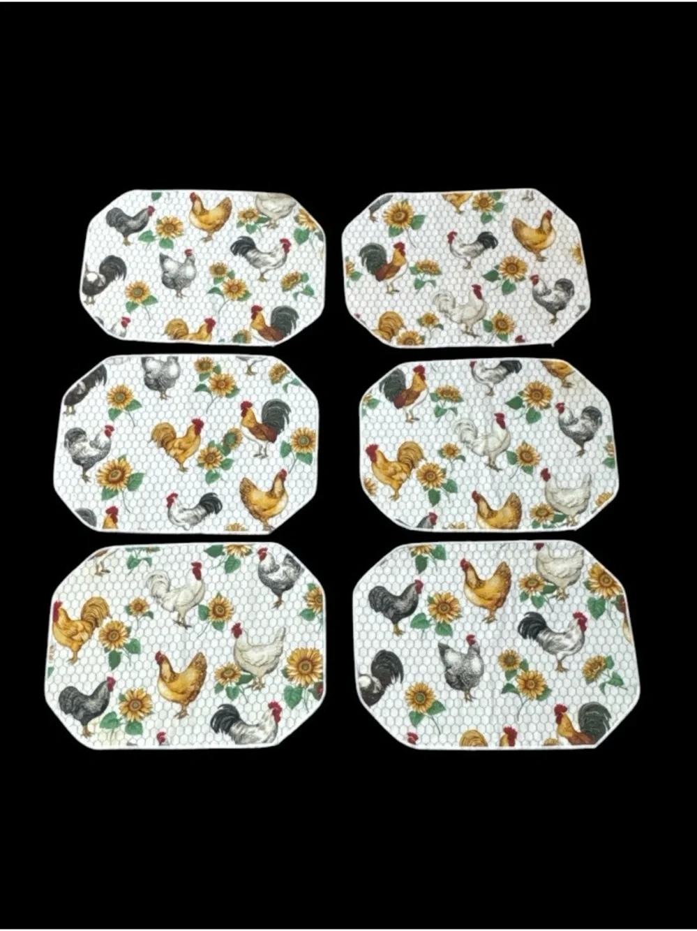 Vintage Sharon Kessler Farmhouse Chicken Sunflower Table Placemats & Napkin Set